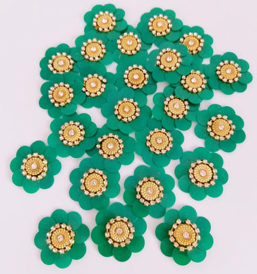 5 Green Floral Applique, Sequins and Rhinestone Appliques, Headband Applique
